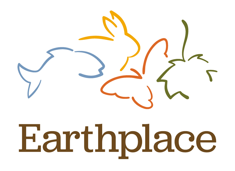 Logo with outline drawings of a fish, rabbit, butterfly, and leaf above the word “Earthplace” in brown text, reflecting a thoughtful nonprofit brand refresh.